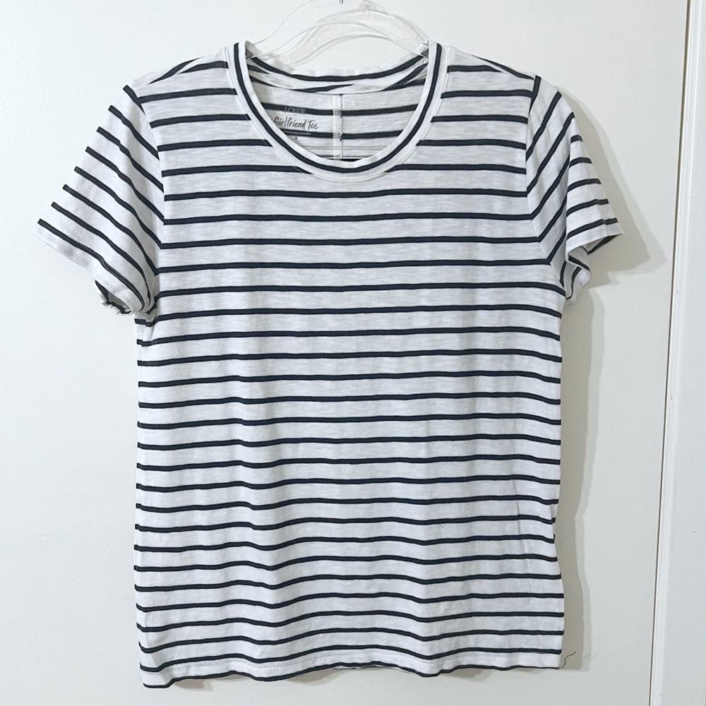 J. Crew White and Blue Striped Girlfriend Tee Short Sleeve T-Shirt